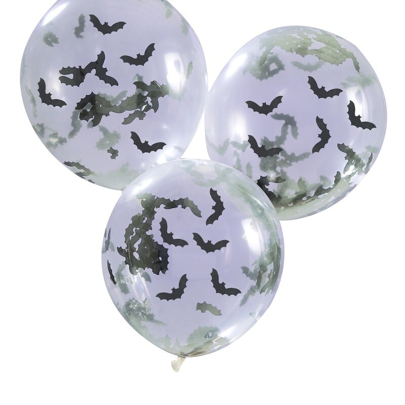 Luftballons mit Fledermaus-Konfetti 5er Pack