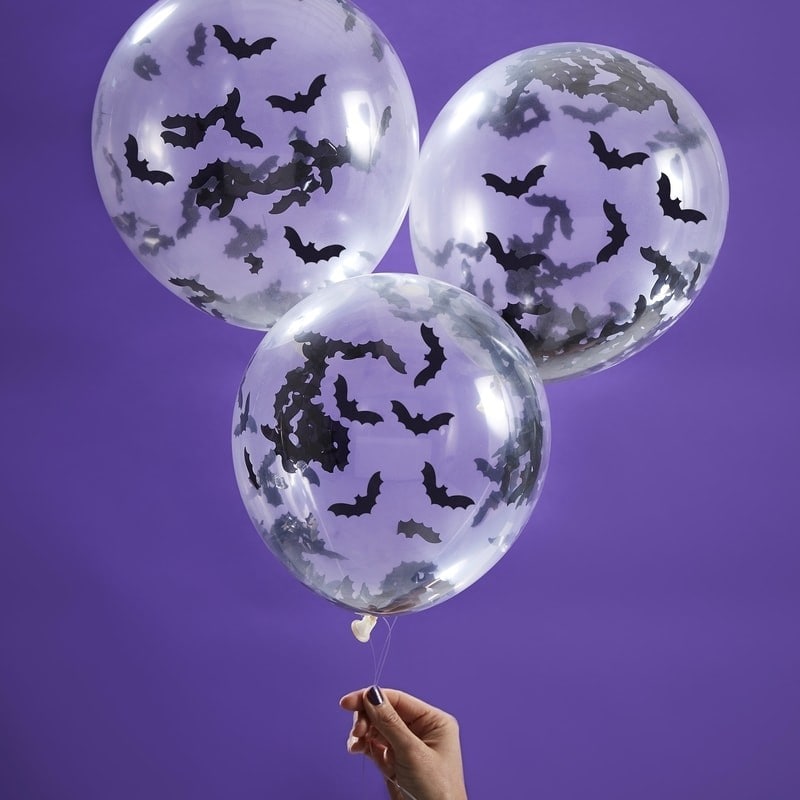 Luftballons mit Fledermaus-Konfetti 5er-Pack