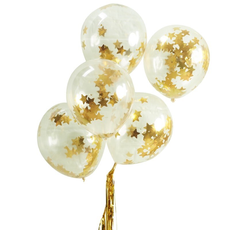 Luftballons mit goldenen Sternen im 5er-Pack
