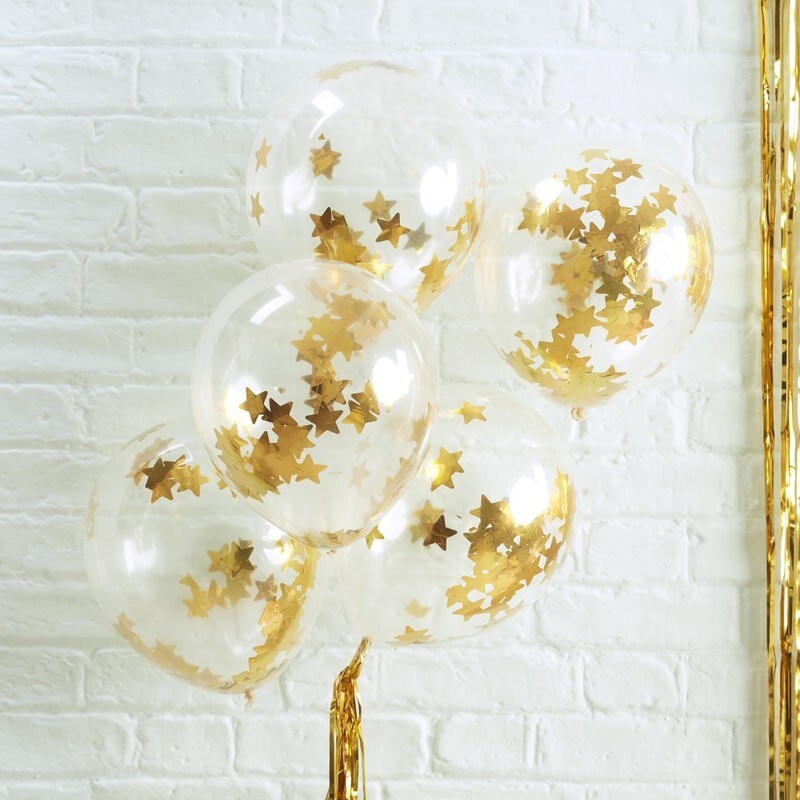 Luftballons mit goldenen Sternen im 5er Pack