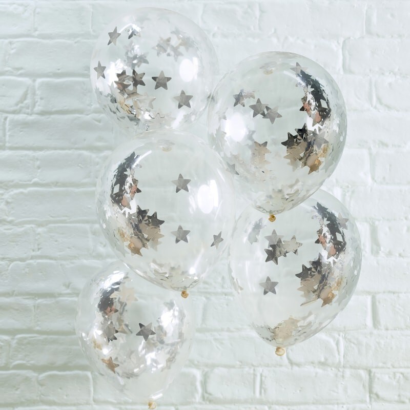 Luftballons mit silbernen Sternen im 5er-Pack