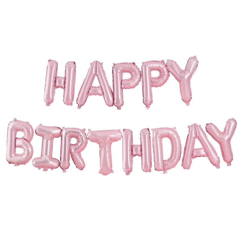 Ballongirlande - Happy Birthday Pastellrosa