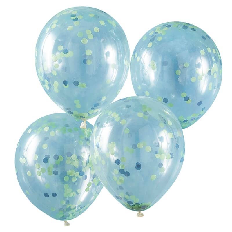 Luftballons mit grünem und blauem Konfetti im 5er Pack