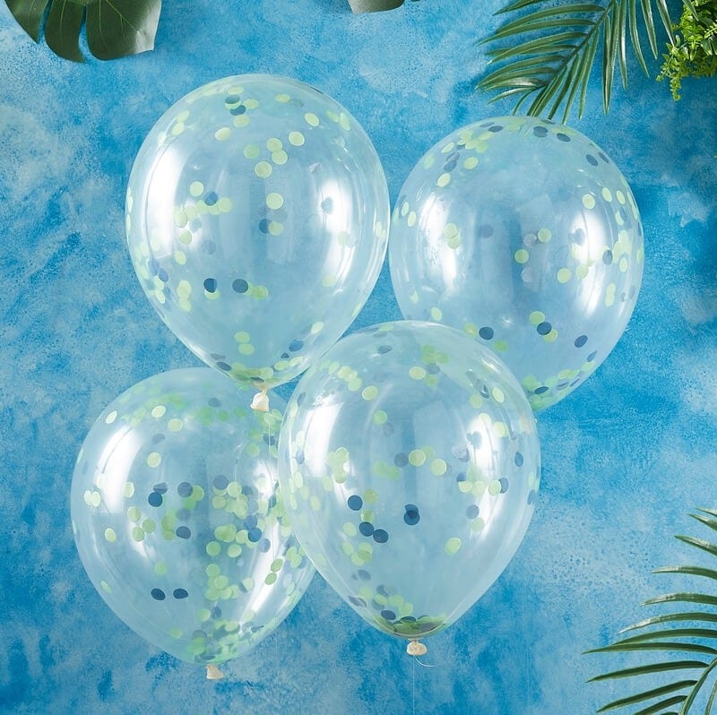 Luftballons mit grünem und blauem Konfetti im 5er Pack