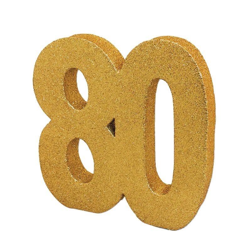 Goldglitzernde Tischdekoration 80. Geburtstag