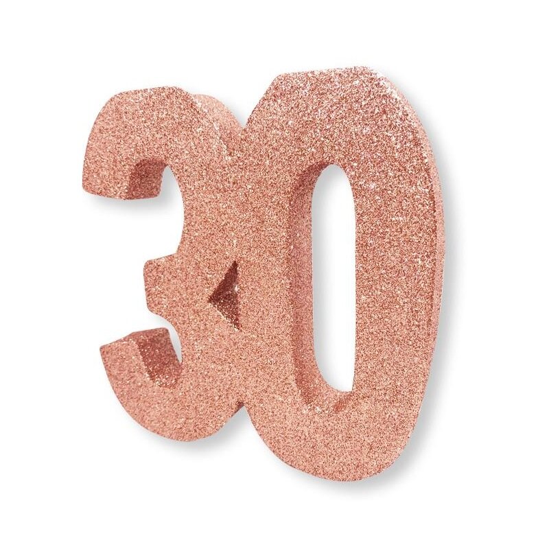 Roséglitzernde Tischdekoration 30. Geburtstag