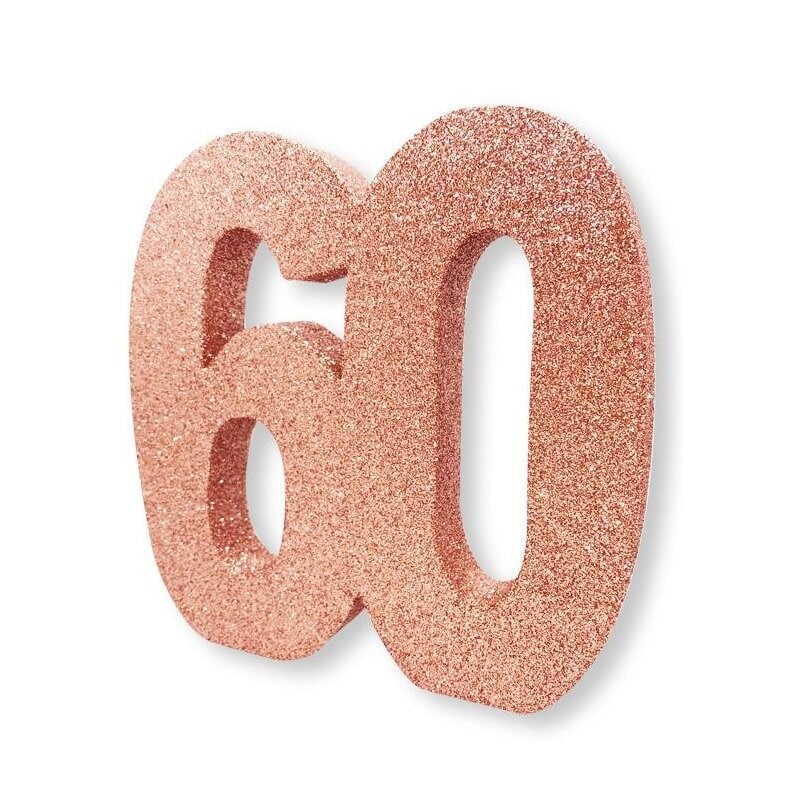 Roséglitzernde Tischdekoration 60. Geburtstag