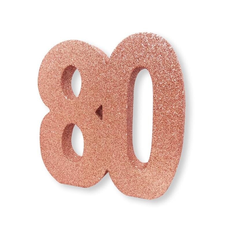 Roséglitzernde Tischdekoration 80. Geburtstag