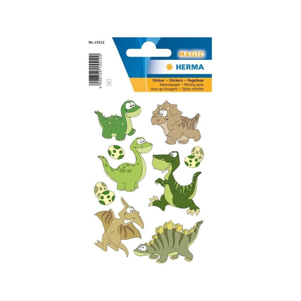 Stickerbogen - Dinosaurier mit 3D Augen 9 Stück