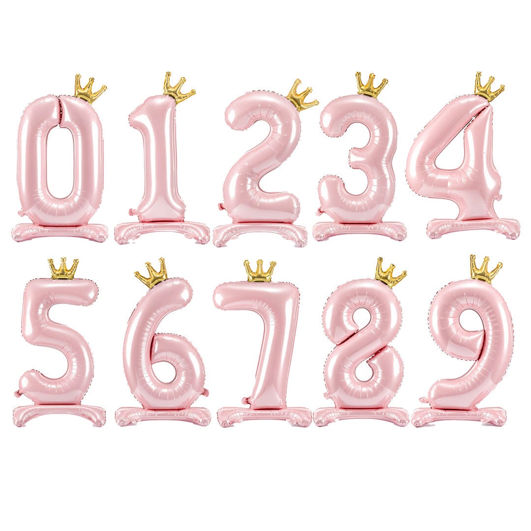 Zahlen Luftballons - Stehende rosa Goldkrone 84 cm