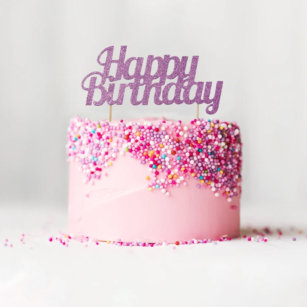 Tortendekoration Happy Birthday - Rosa glitzernd