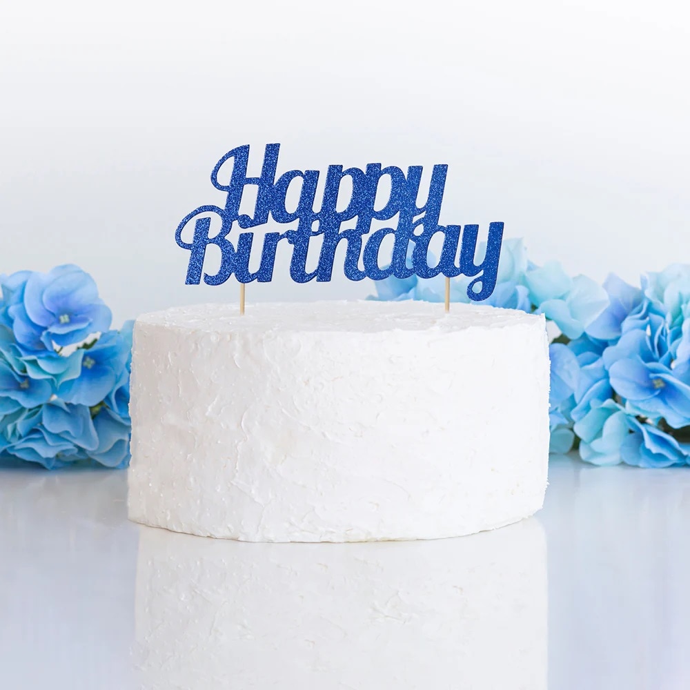 Tortendekoration Happy Birthday - Blau glitzernd