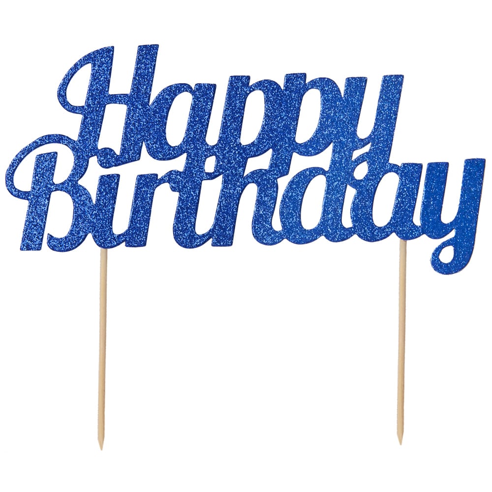 Tortendekoration Happy Birthday - Blau glitzernd