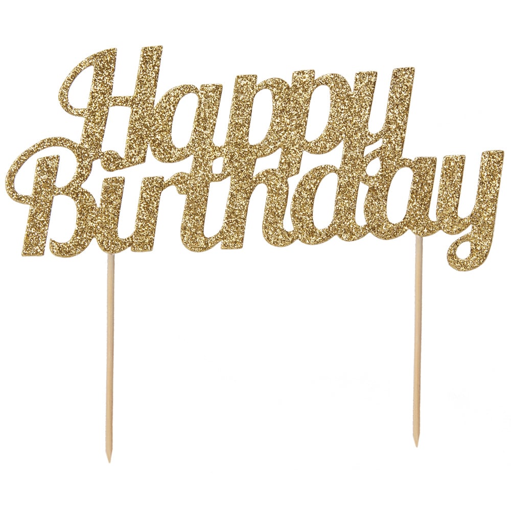 Tortendekoration Happy Birthday - Goldglitzernd