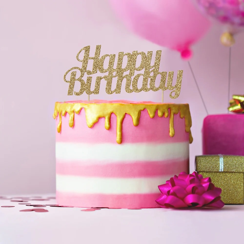 Tortendekoration Happy Birthday - Goldglitzernd