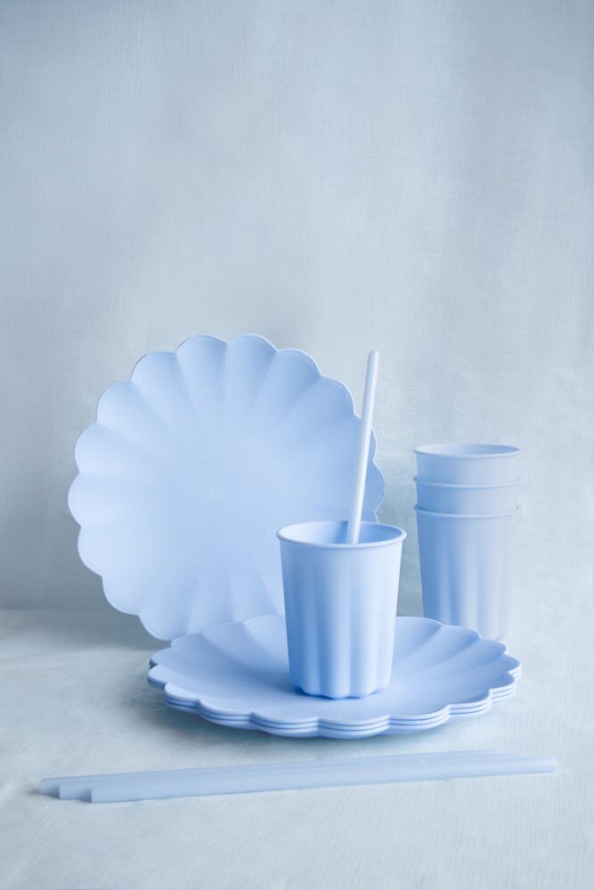 Kunststoffstrohhalme, pastellblau 12er-Pack