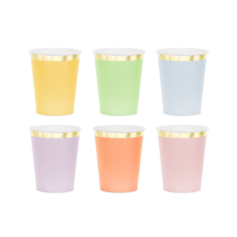 Pappbecher Pastellmix mit Goldrand 6er-Pack