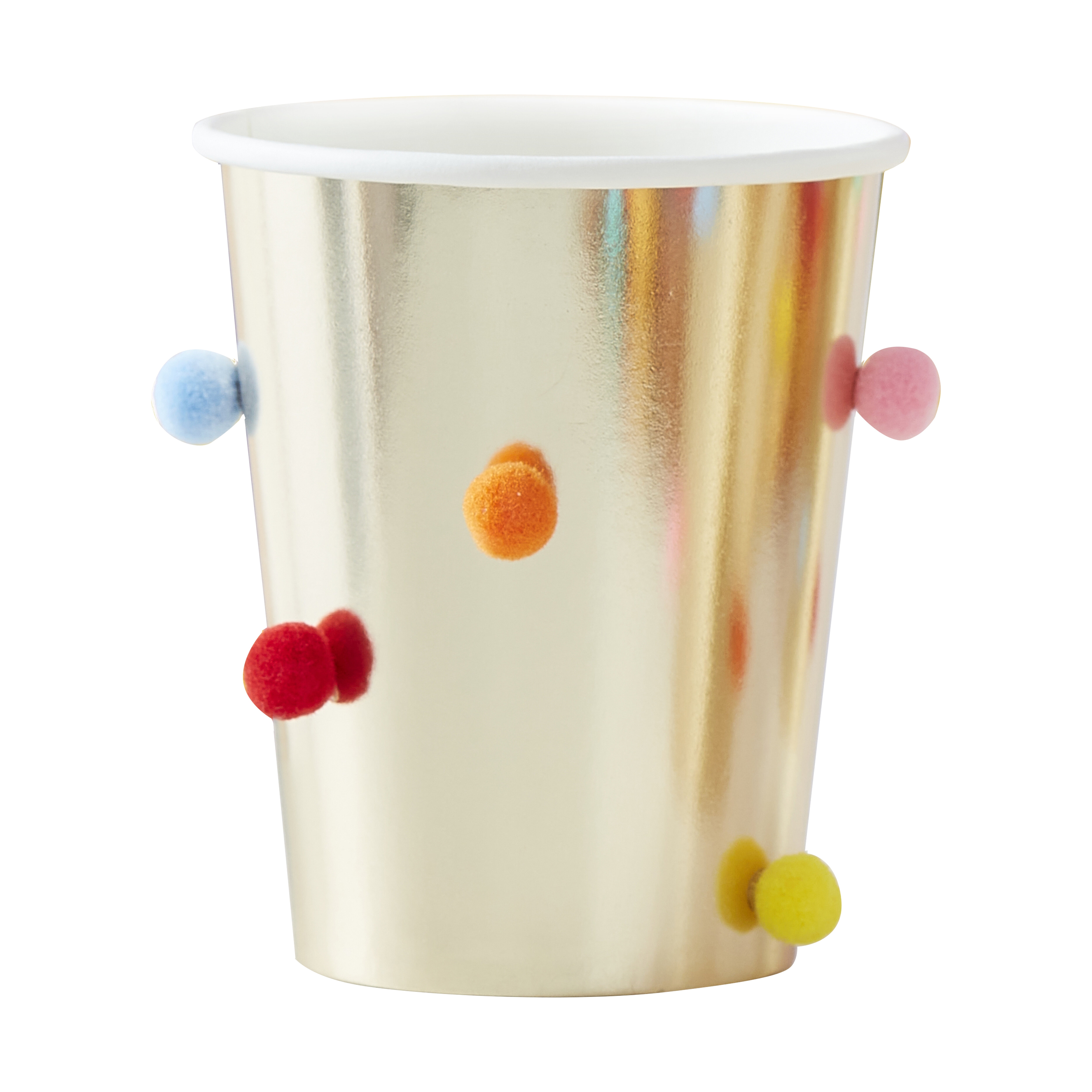 Regenbogen Becher in Gold mit Pompon 8er Pack