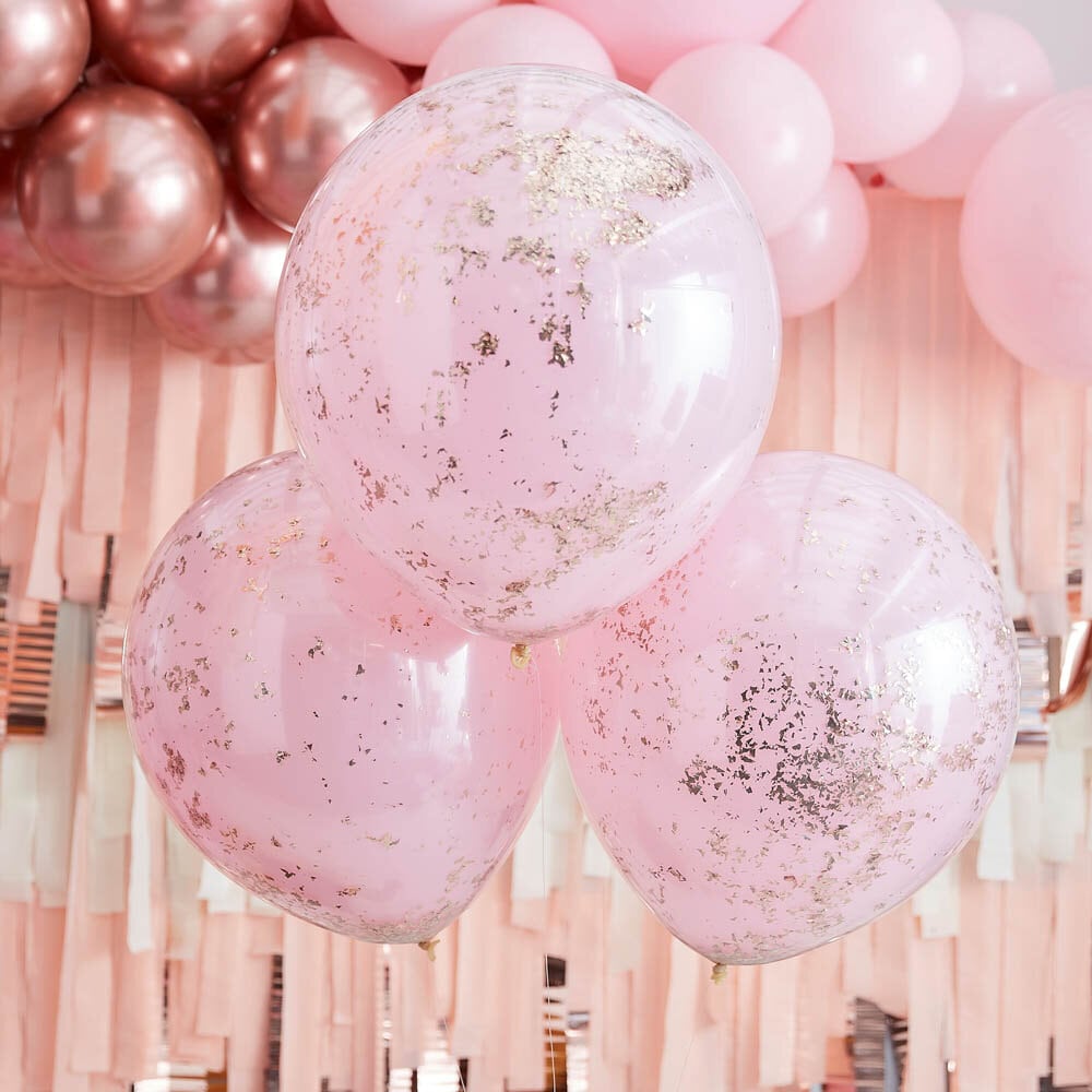 Luftballons - Rosa, doppellagig mit Konfetti, roségold 3er Pack