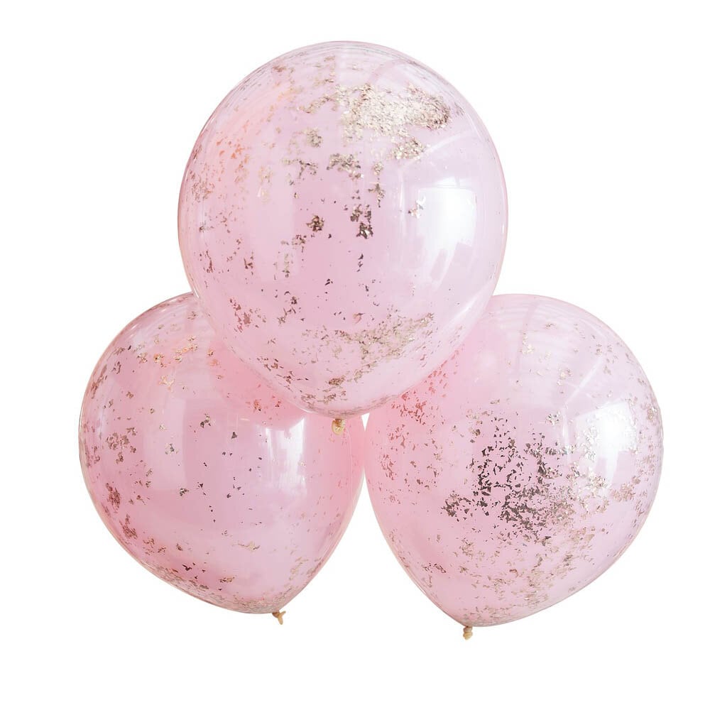 Luftballons - Rosa, doppellagig mit Konfetti, roségold 3er Pack
