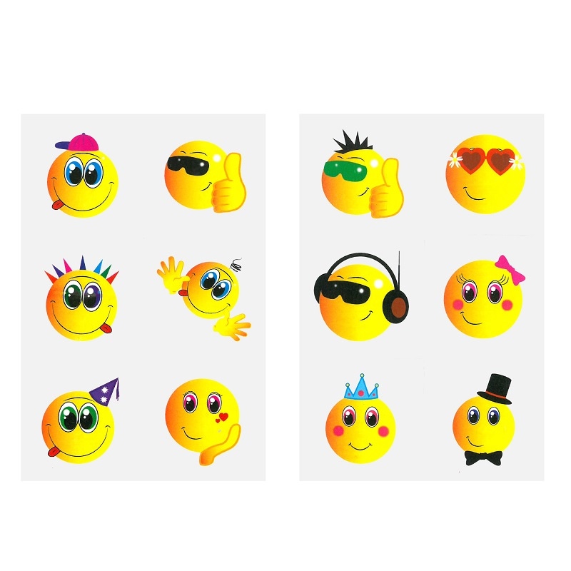 6er-Pack Tattoos mit lustigen Smileys.