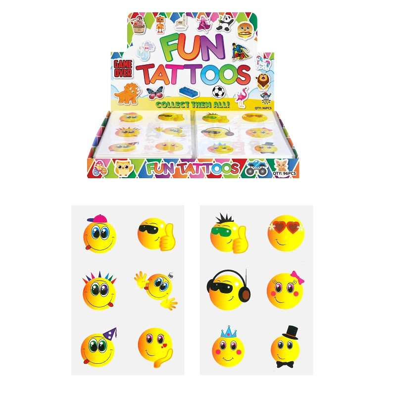 6er-Pack Tattoos mit lustigen Smileys.
