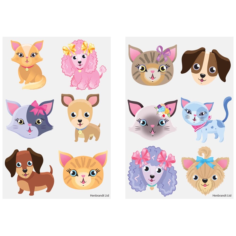 Tattoos mit Hunden und Katzen 6er-Pack
