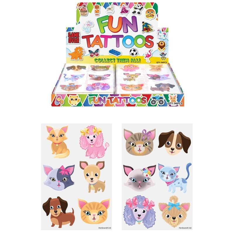 Tattoos mit Hunden und Katzen 6er-Pack
