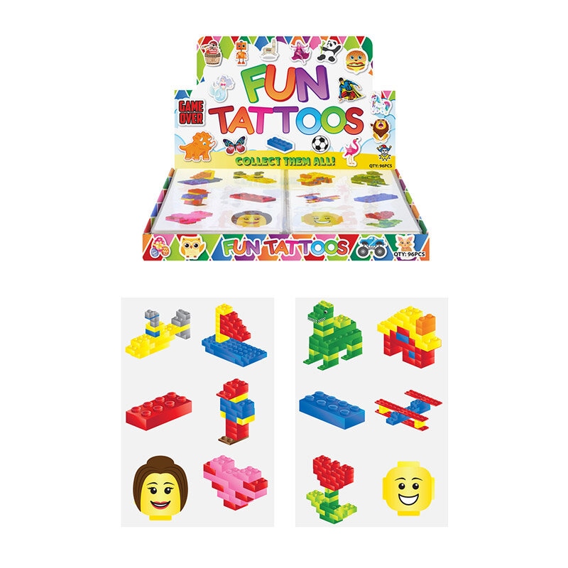 Tattoos mit Bausteinmotiven 6er-Pack