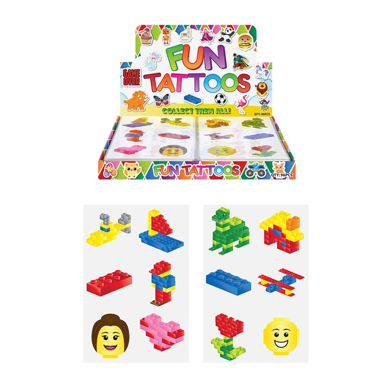 Tattoos mit Bausteinmotiven 6er Pack