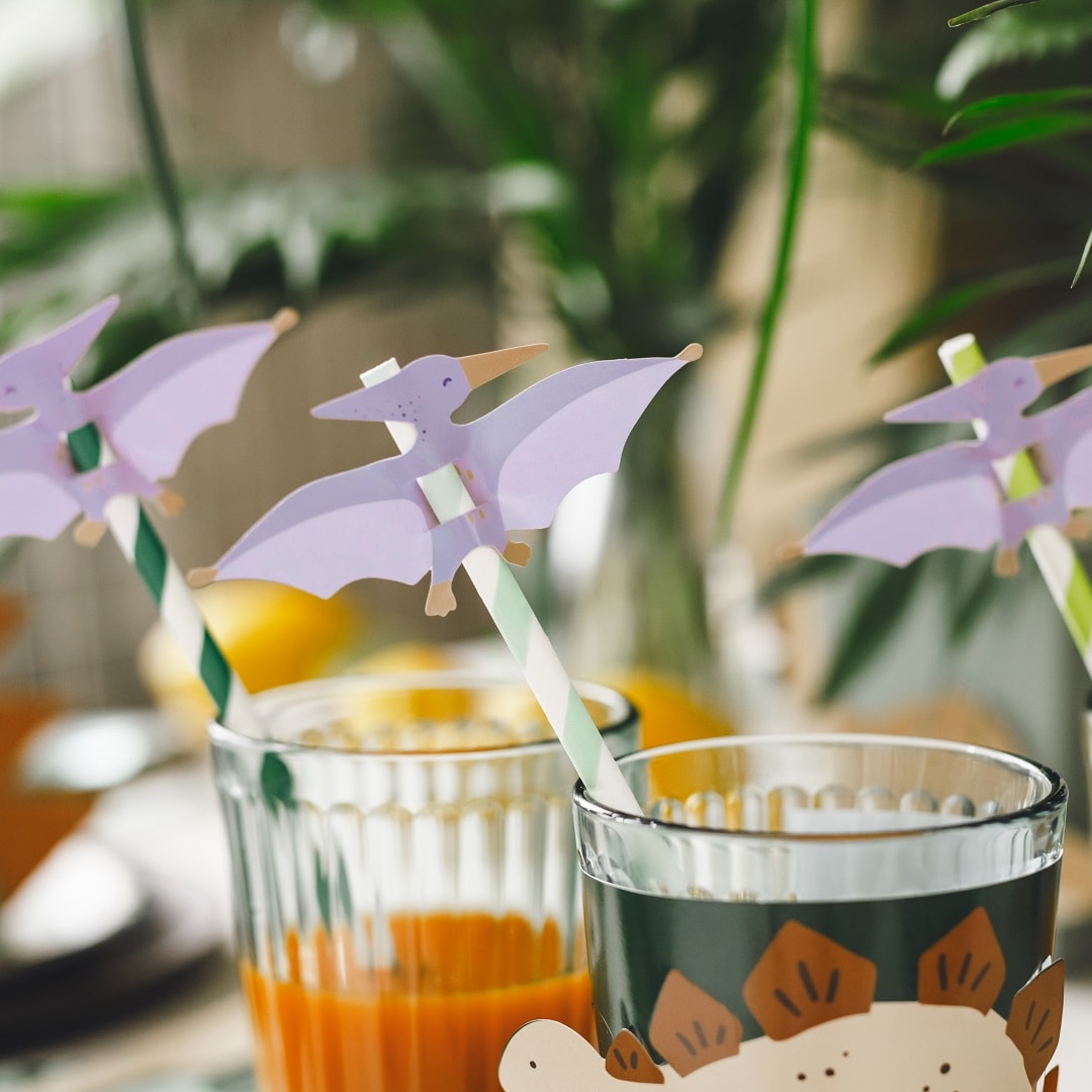 Dinosaurier Pterodactyl - Papierstrohhalme 6er-Pack
