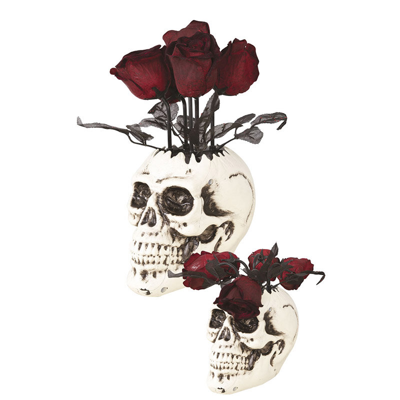 Totenkopf-Vase mit animierten Rosen