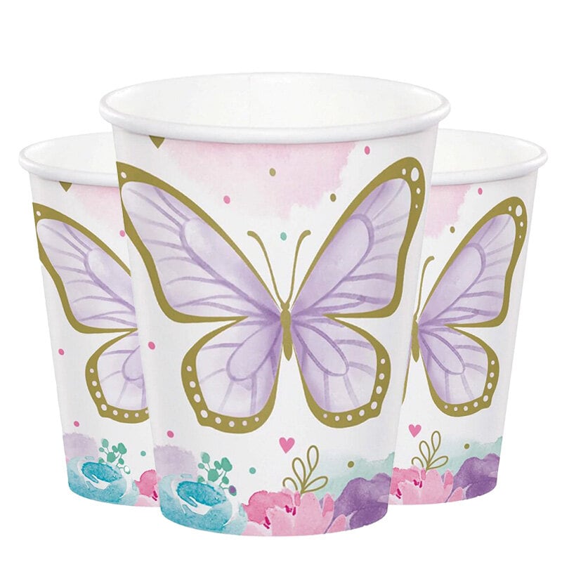 Schimmernder Schmetterling - Pappbecher 8er-Pack