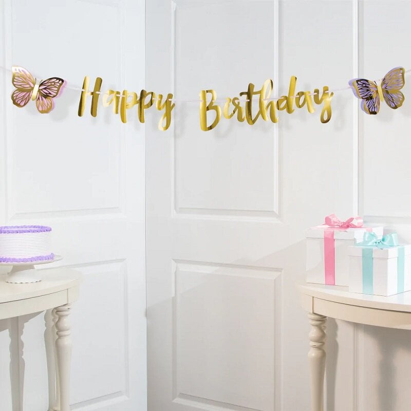 Schimmernder Schmetterling - Girlande Happy Birthday 210 cm