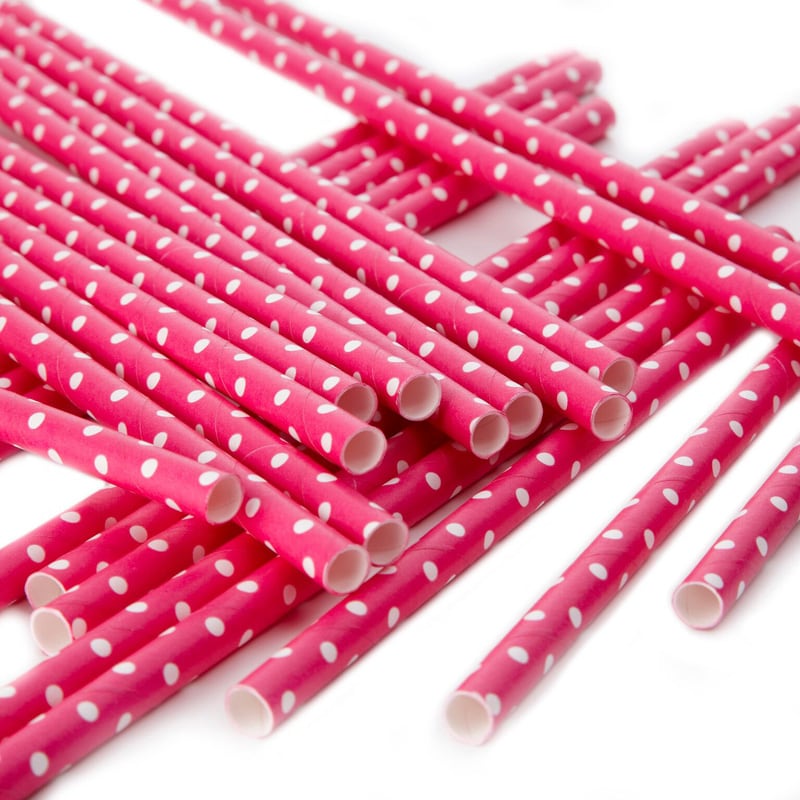 Papierstrohhalme - Pink mit Punkten 10er Pack