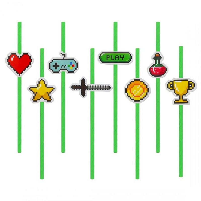 Game On - Papier Trinkhalme 8er-Pack