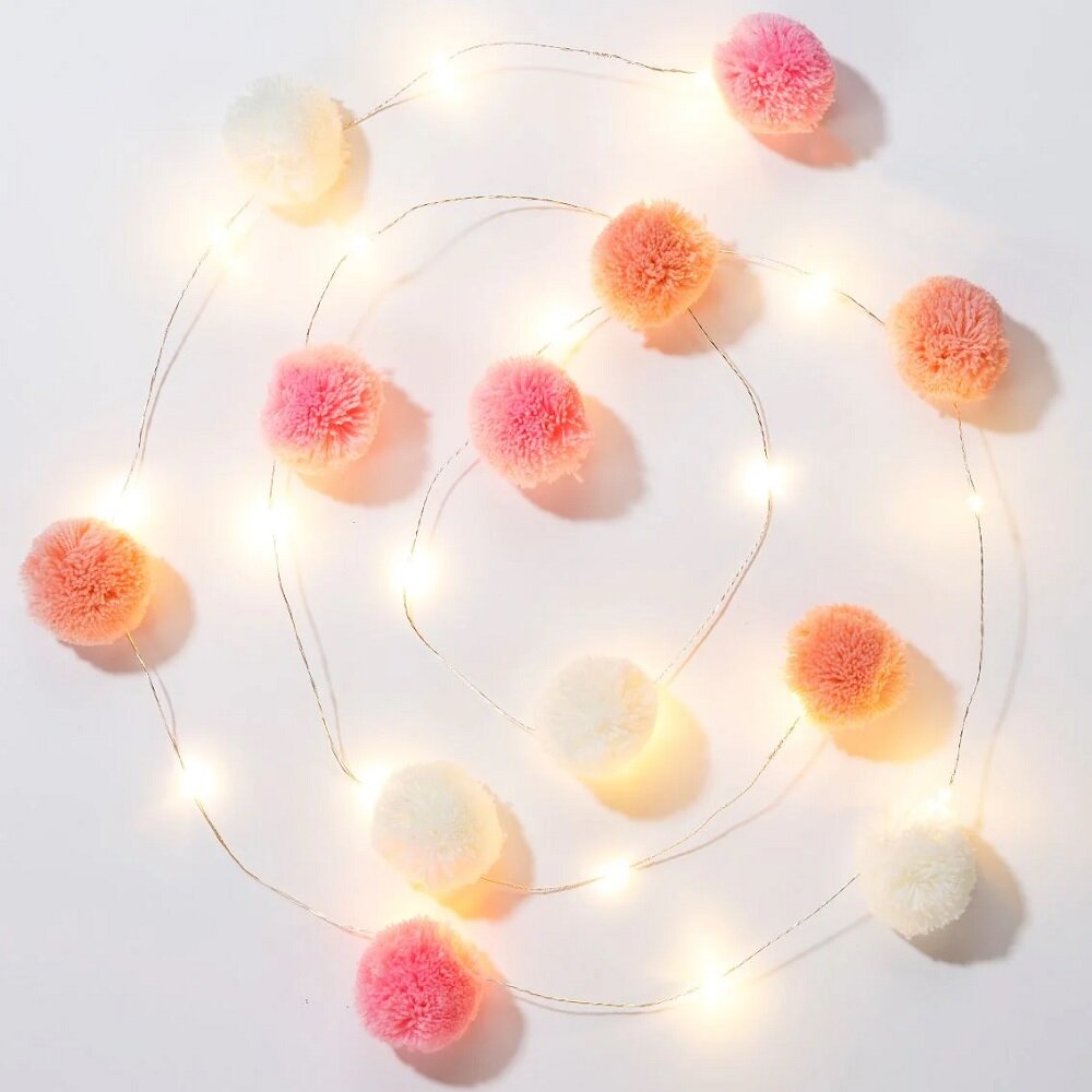 LED Lichterkette - rosa Pompon 2 Meter