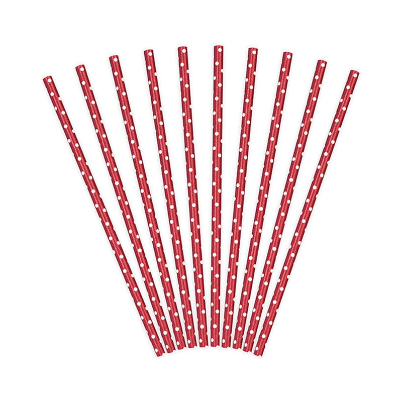 Papierstrohhalme - Rote mit Punkten 10er-Pack