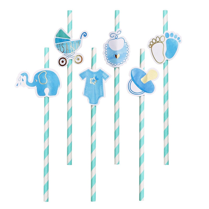 Papierstrohhalme - Baby Boy 8er-Pack