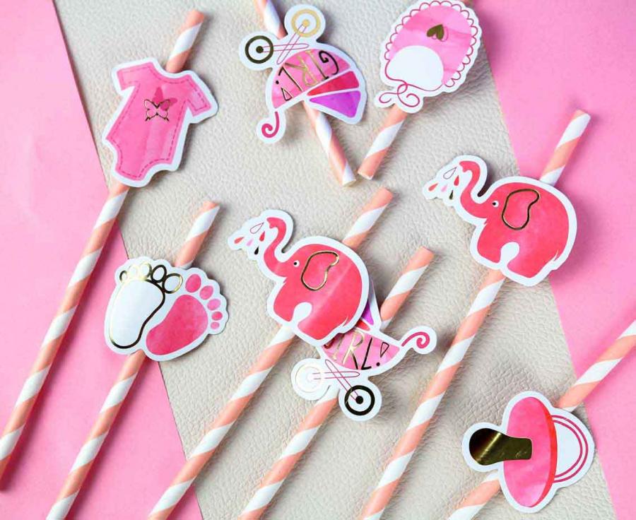 Papierstrohhalme - Baby Girl 8er-Pack