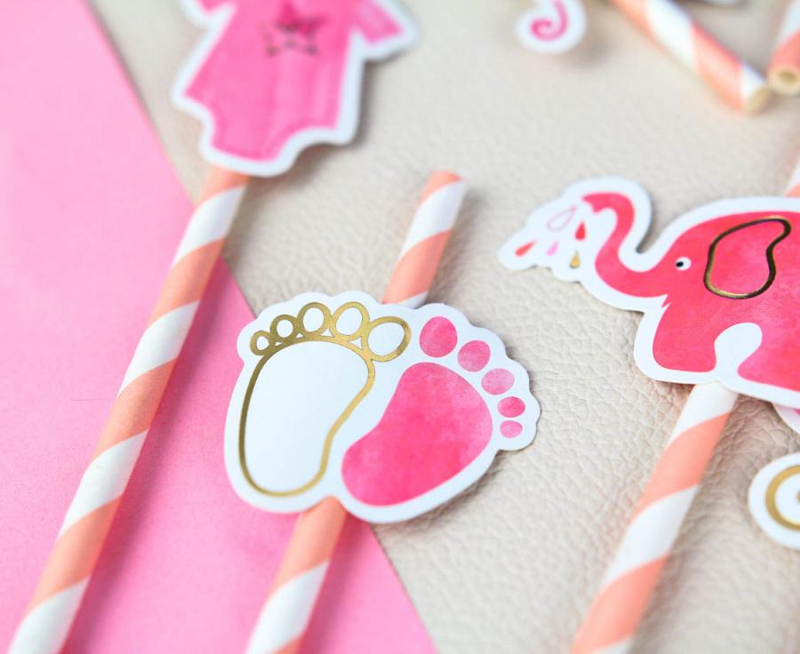 Papierstrohhalme - Baby Girl 8er-Pack