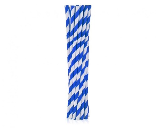 Papierstrohhalme - Dunkelblau gestreift 12er-Pack
