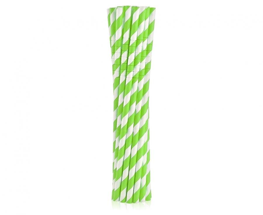 Papierstrohhalme - Grün gestreiftes 12er Pack