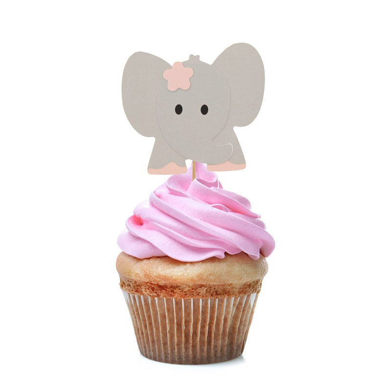 Cupcake Topper - Rosa Elefanten 10er Pack