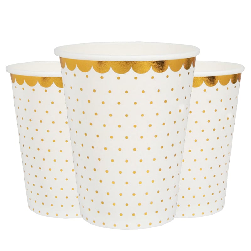 Pappbecher - Weiße mit Goldpunkte 10er-Pack
