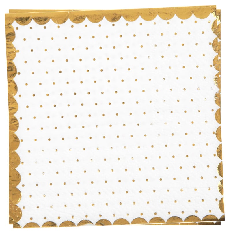 Servietten - Gepunktet in Weiß und Gold 20er Pack