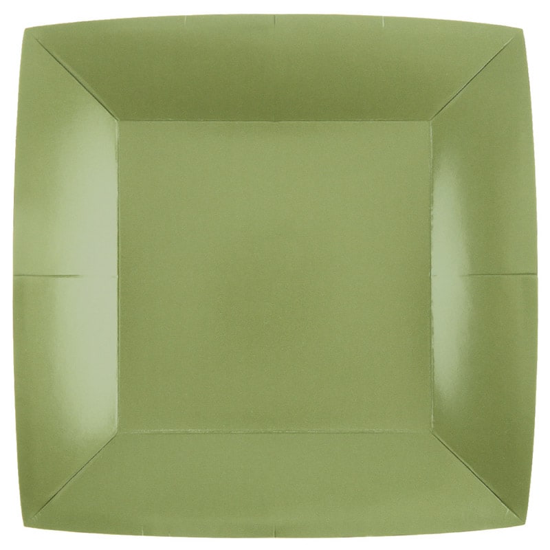 Pappteller Quadratisch 23 cm - Olivgrün 10er Pack