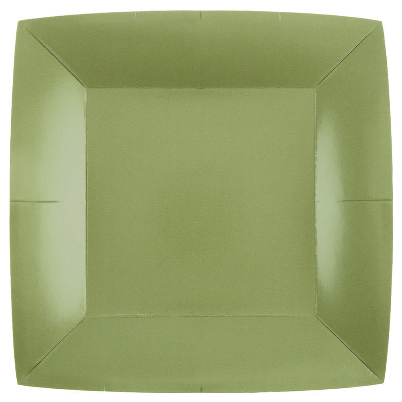 Pappteller Quadratisch 23 cm - Olivgrün 10er-Pack