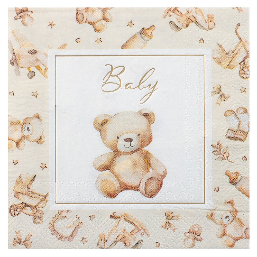 Kleiner Teddybär Babyparty Servietten 12er-Pack