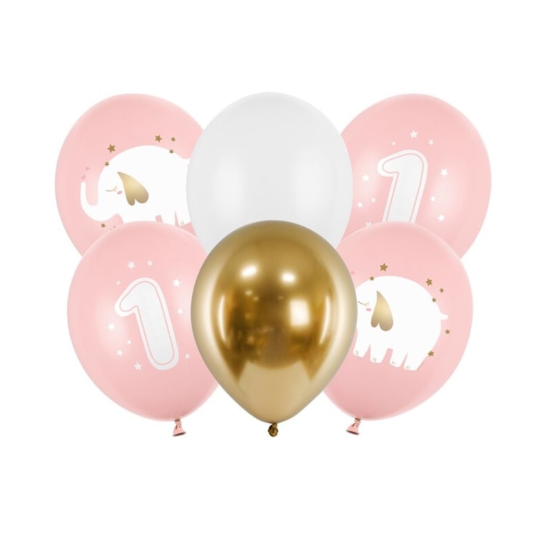 Ballonmix 1 Jahr, Rosa Elefant 6er-Pack